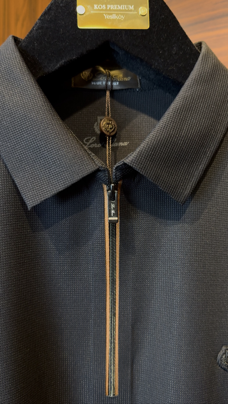 Loro Piana Özel Kumaş Polo Yaka Siyah Tshirt