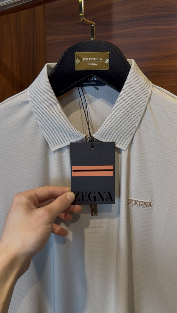 Zegna Özel Kumaş Polo Yaka Açık Bej Tshirt 8008