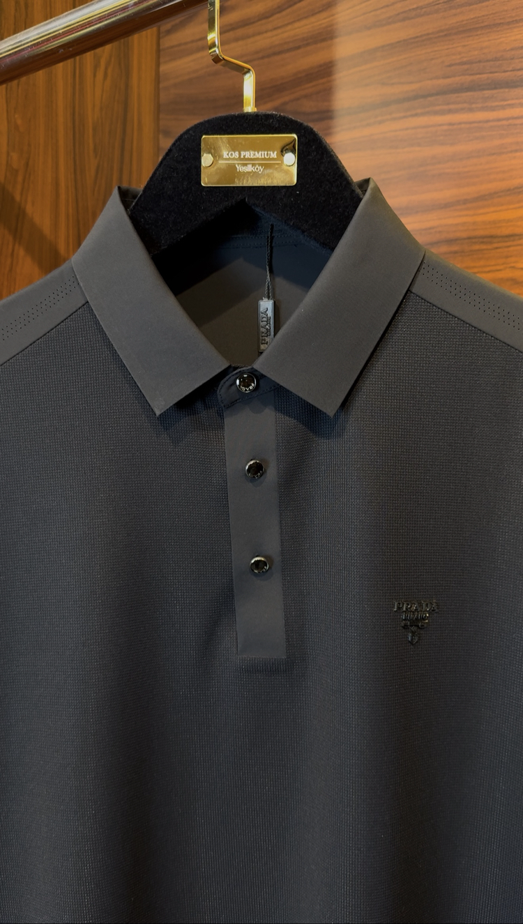Prada Özel Kumaş Polo Yaka Siyah Tshirt