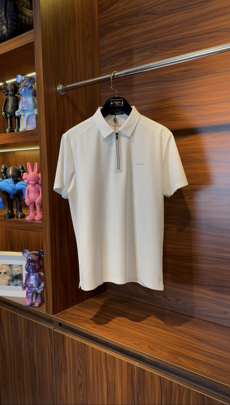 Loro Piana Özel Kumaş Polo Yaka Beyaz Tshirt
