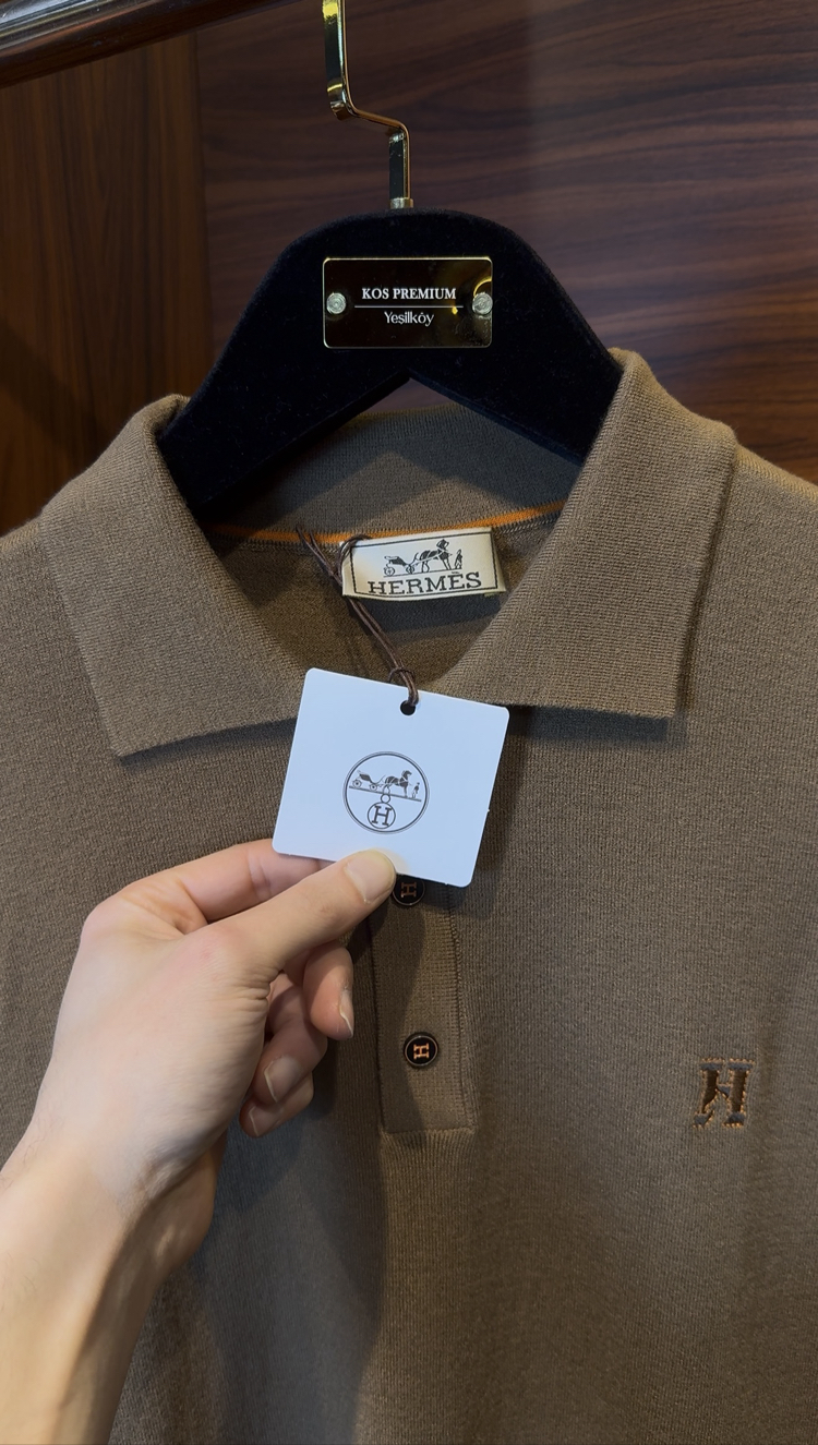 Hermes Özel Kumaş Polo Yaka Taba Tshirt V152