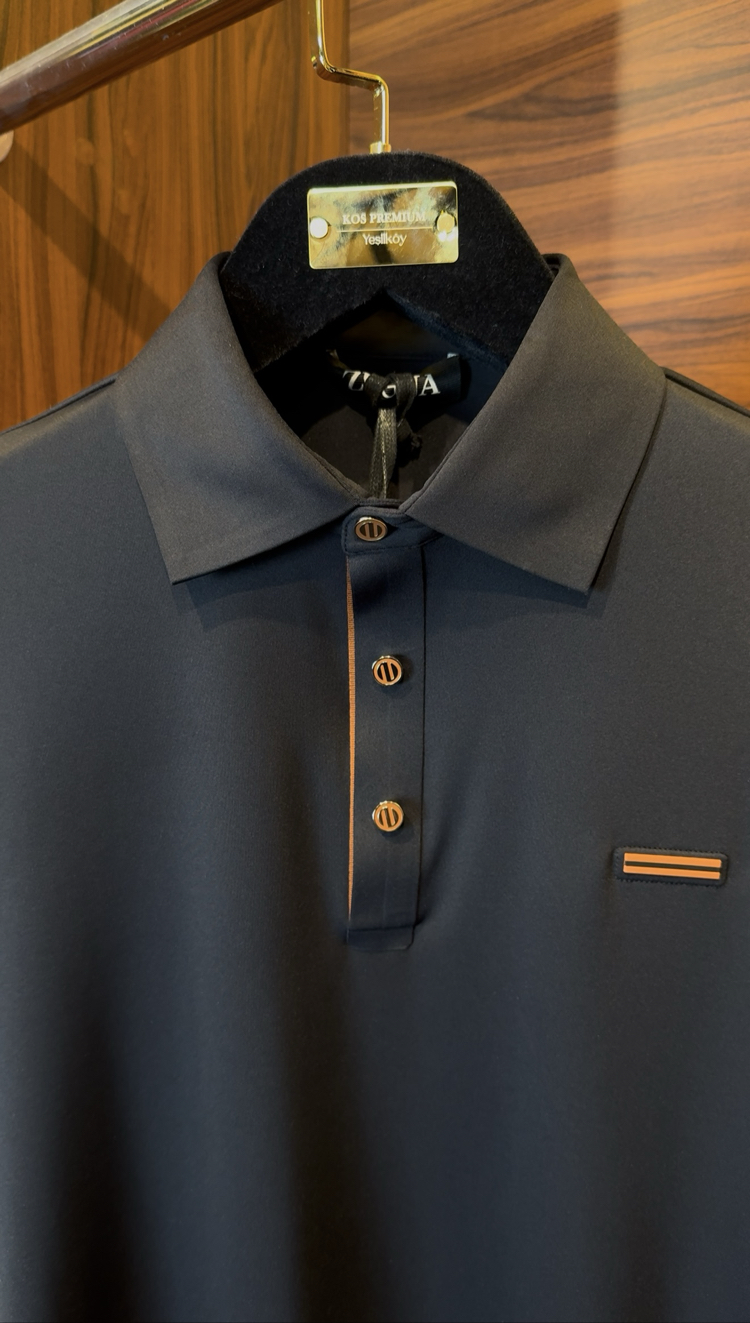 Zegna Özel Kumaş Polo Yaka Siyah Tshirt