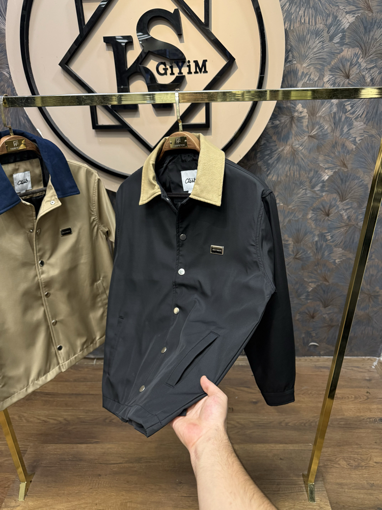 PREMIUM METAL LOGO SÜET YAKALI MEVSİMLİK MONT(SİYAH)