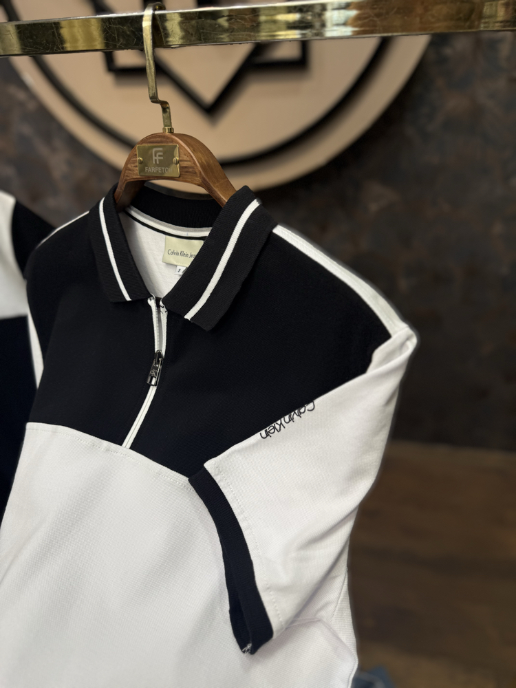 PREMIUM CALVIN YARIM FERMUARLI POLO YAKA T-SHIRT(BEYAZ)