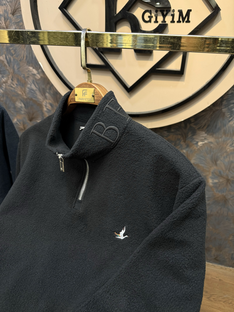 PREMIUM PELUŞ YARIM FERMUARLI SWEAT(SİYAH)