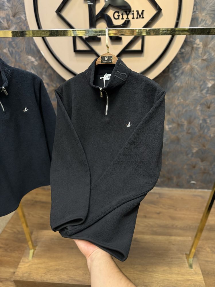 PREMIUM PELUŞ YARIM FERMUARLI SWEAT(SİYAH)