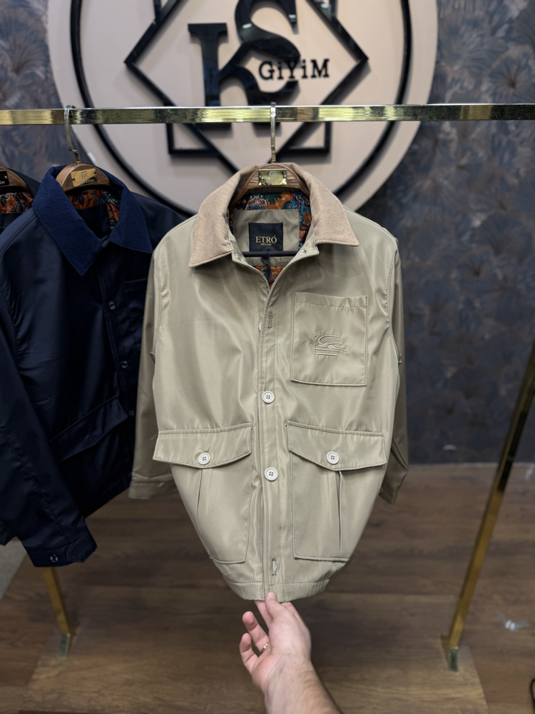 PREMIUM ETRO ASTAR DETAYLI KADİFE YAKA MEVSİMLİK MONT(BEJ)