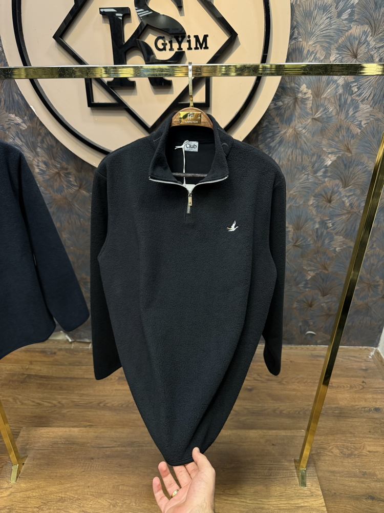 PREMIUM PELUŞ YARIM FERMUARLI SWEAT(SİYAH)