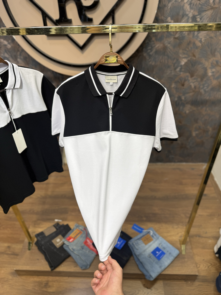 PREMIUM CALVIN YARIM FERMUARLI POLO YAKA T-SHIRT(BEYAZ)