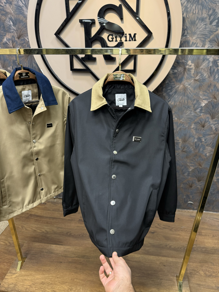 PREMIUM METAL LOGO SÜET YAKALI MEVSİMLİK MONT(SİYAH)