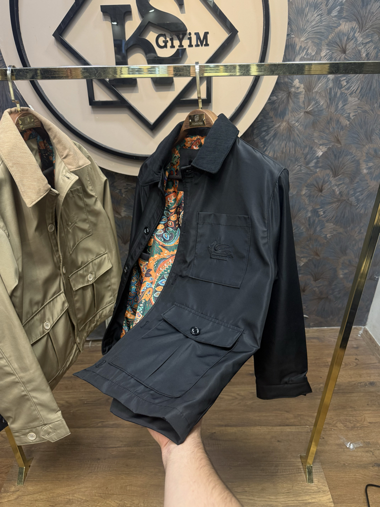 PREMIUM ETRO ASTAR DETAYLI KADİFE YAKA MEVSİMLİK MONT(SİYAH)