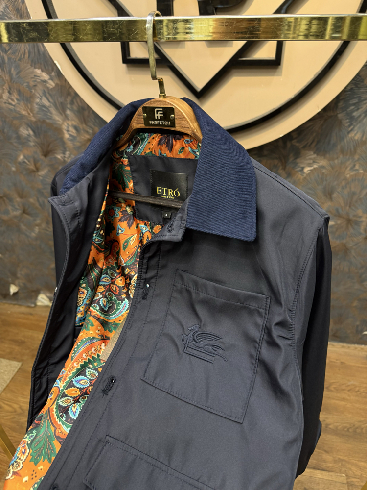 PREMIUM ETRO ASTAR DETAYLI KADİFE YAKA MEVSİMLİK MONT(LACİVERT)