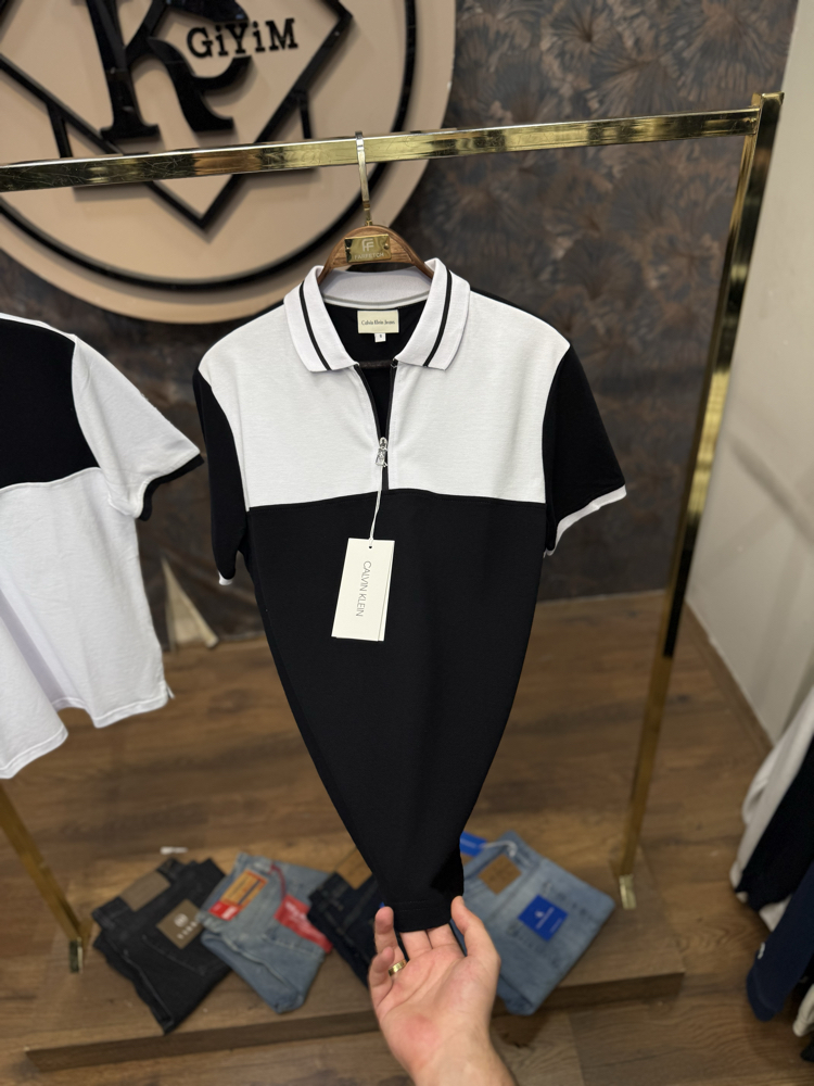 PREMIUM CALVIN YARIM FERMUARLI POLO YAKA T-SHIRT(SİYAH)