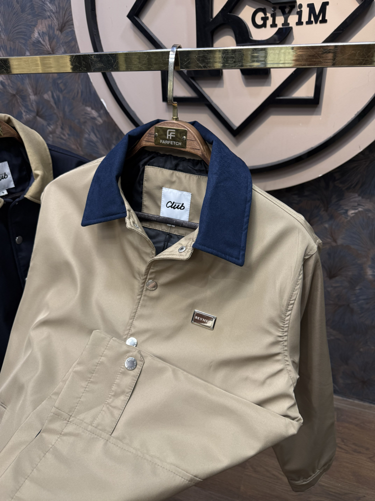 PREMIUM METAL LOGO SÜET YAKA MEVSİMLİK MONT(BEJ)