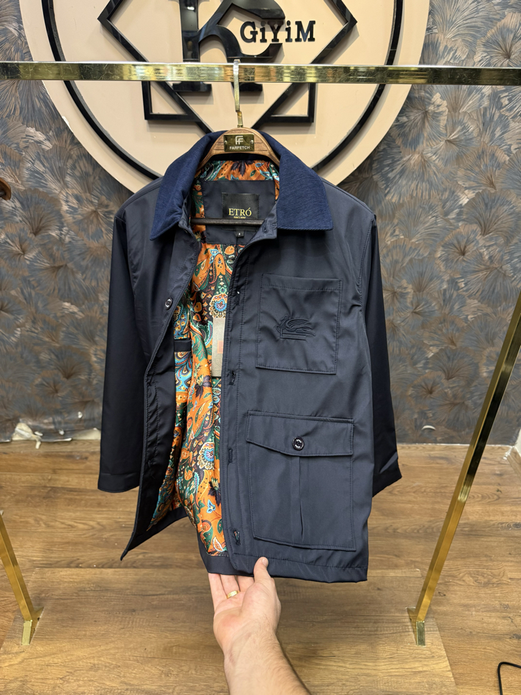 PREMIUM ETRO ASTAR DETAYLI KADİFE YAKA MEVSİMLİK MONT(LACİVERT)