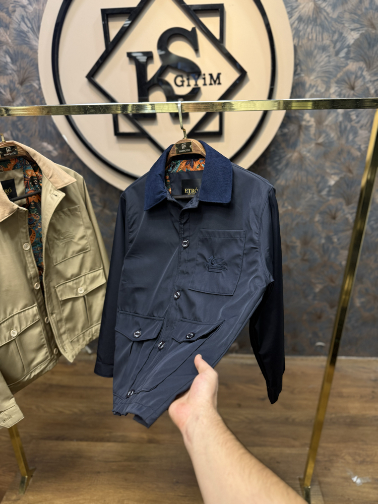 PREMIUM ETRO ASTAR DETAYLI KADİFE YAKA MEVSİMLİK MONT(LACİVERT)