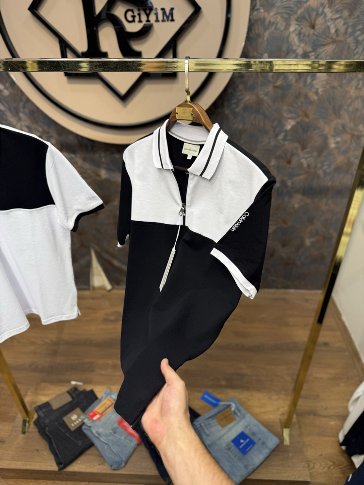 PREMIUM CALVIN YARIM FERMUARLI POLO YAKA T-SHIRT(SİYAH)