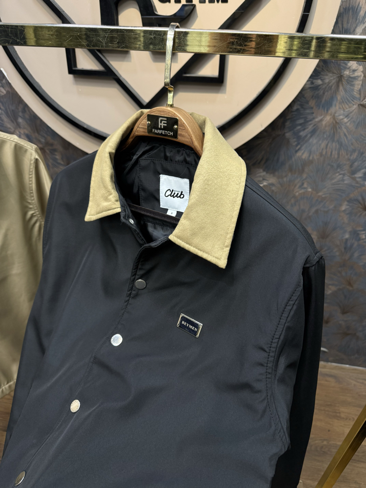 PREMIUM METAL LOGO SÜET YAKALI MEVSİMLİK MONT(SİYAH)