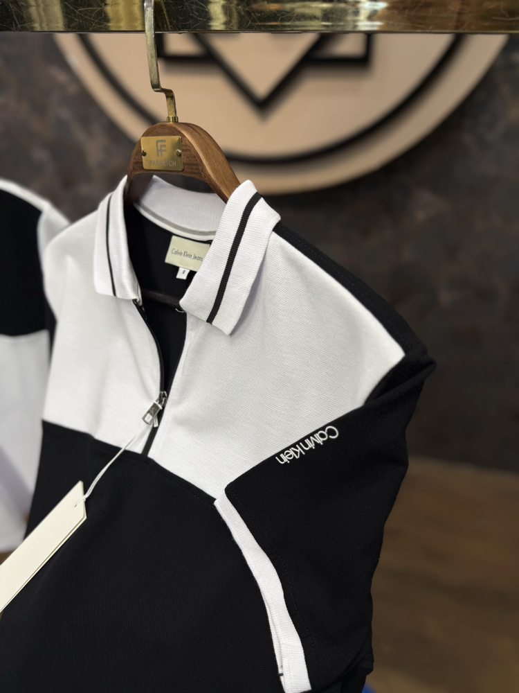 PREMIUM CALVIN YARIM FERMUARLI POLO YAKA T-SHIRT(SİYAH)
