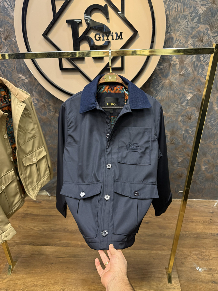 PREMIUM ETRO ASTAR DETAYLI KADİFE YAKA MEVSİMLİK MONT(LACİVERT)
