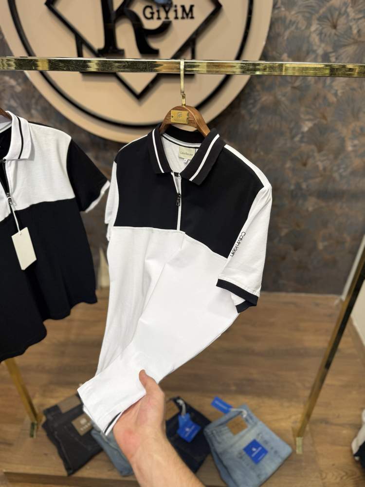 PREMIUM CALVIN YARIM FERMUARLI POLO YAKA T-SHIRT(BEYAZ)