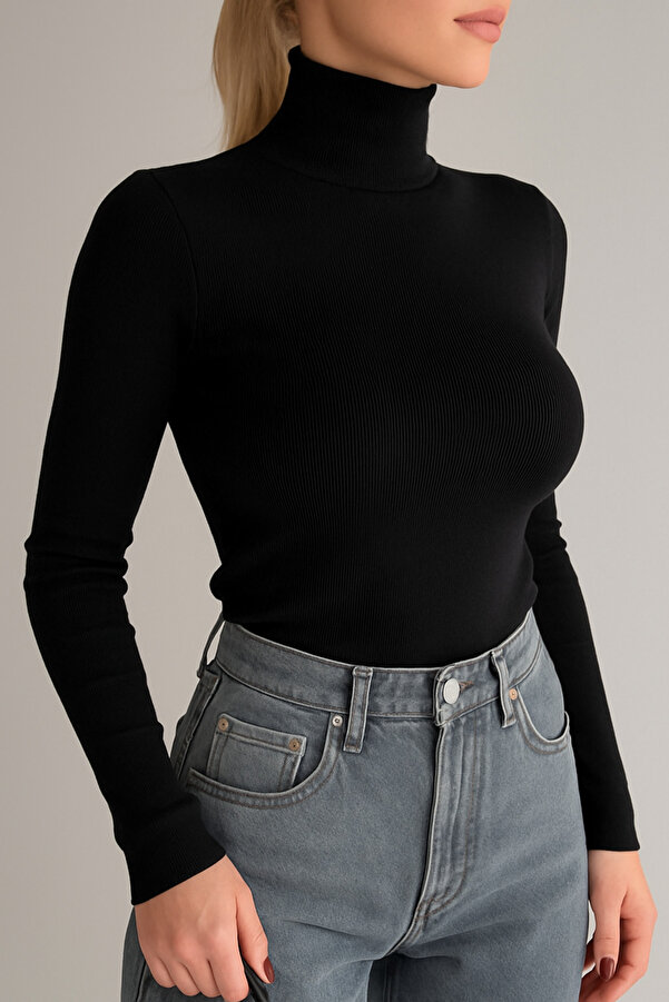 Unisex Premium Pamuklu Balıkçı Yaka Kaşkorse Şardonlu Slimfit Boğazlı Kazak