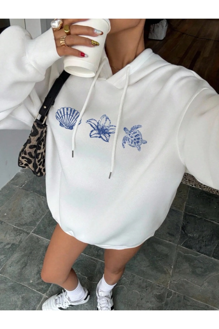  Unisex Erkek/Kadın KAP Renkli Özel Baskılı Pamuklu Oversize Kapüşonlu Sweatshirt