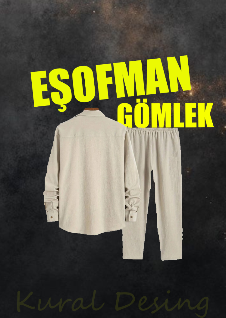  Erkek Bej Uzun Kollu Gömlek Pantolon Bürümcük Eşofman Takım