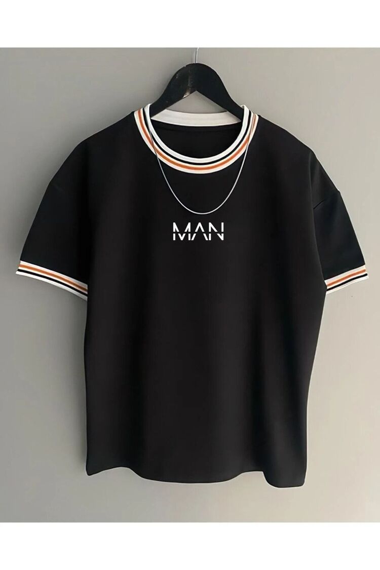 Unisex Yeni Sezon Oversize Kalıp El Yazı Man Yaka Detaylı Yazlık T-shirt