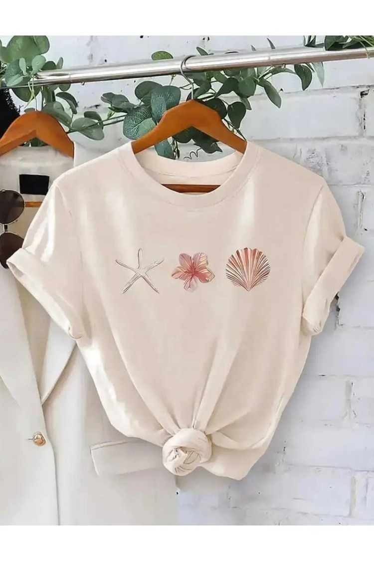 Unisex Deniz Yıldızı Baskı Tasarımlı Trend Tshirt