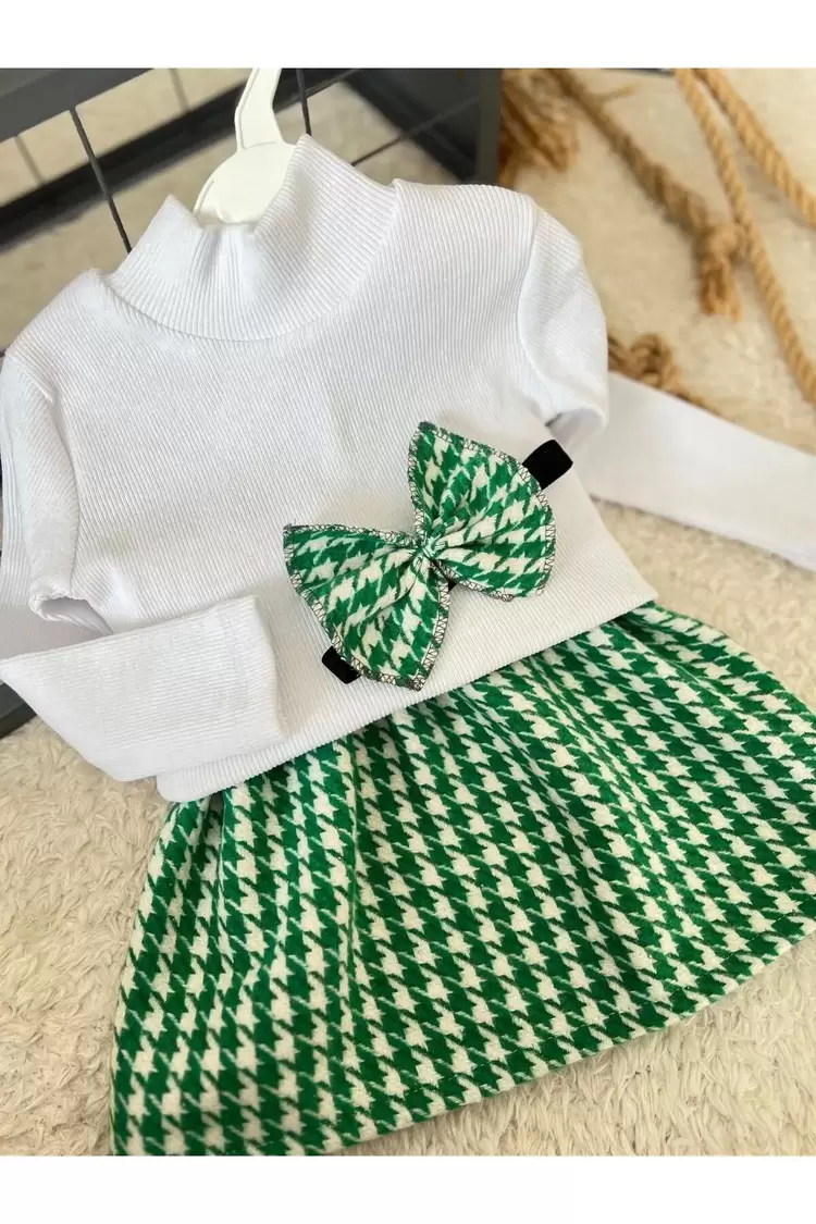 KAHVERENGİ KAZAYAĞI ETEK BLUZ VE BANDANA SETİ TAKIMI