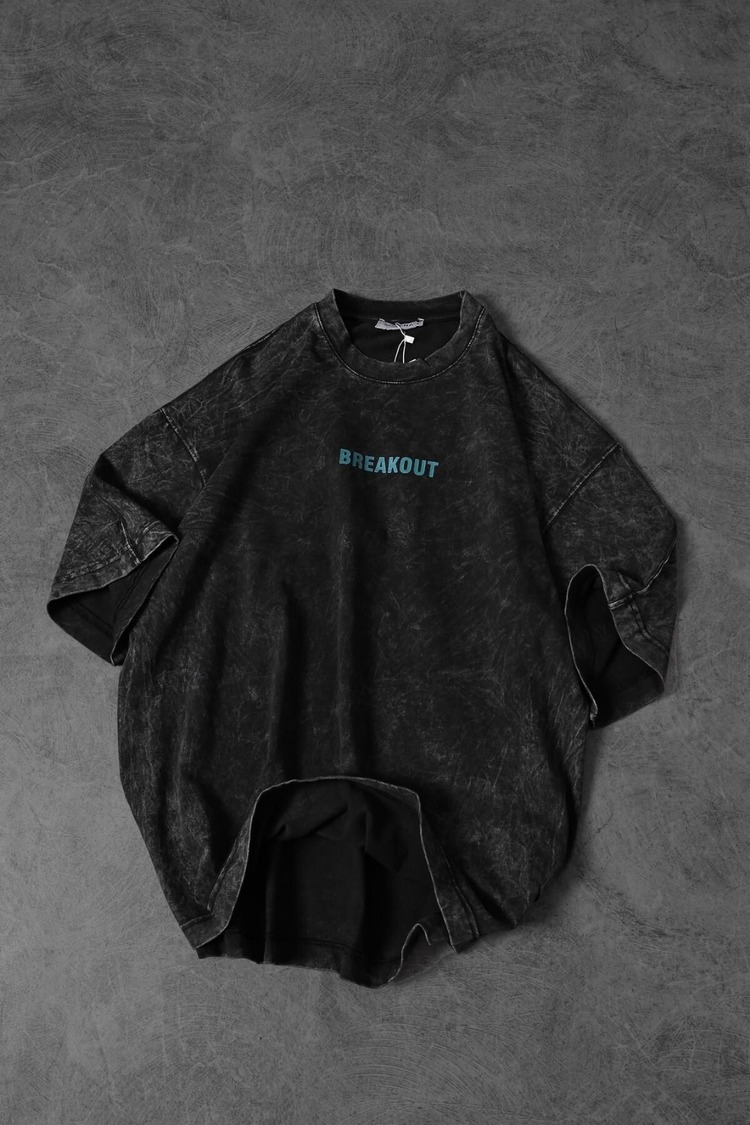 Erkek Antrasit Snake Baskı Özel Yıkamalı Kumaş  Oversize Tshirt