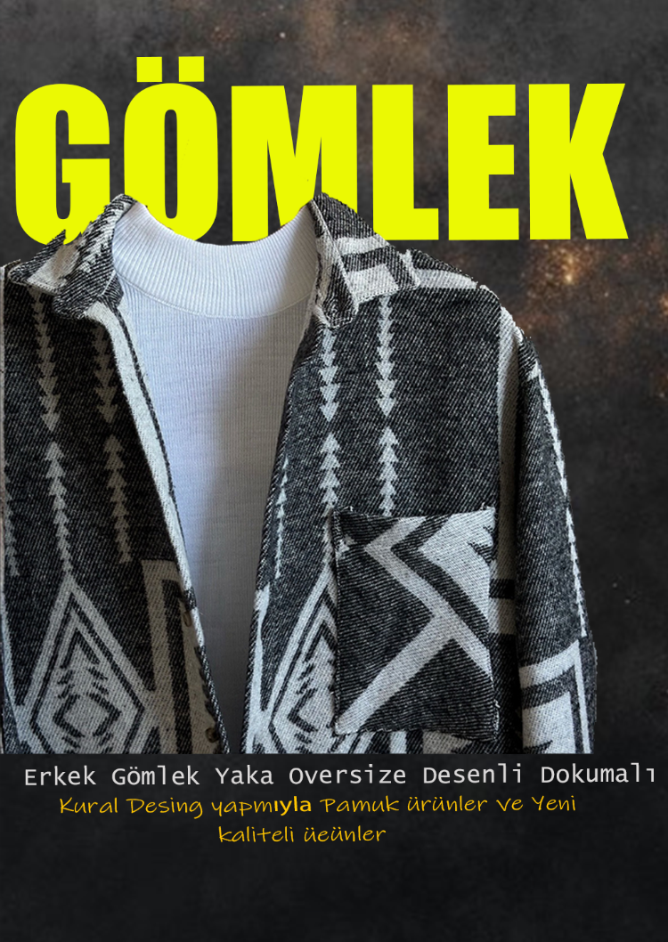 Erkek Gömlek Yaka Oversize Desenli Dokumalı