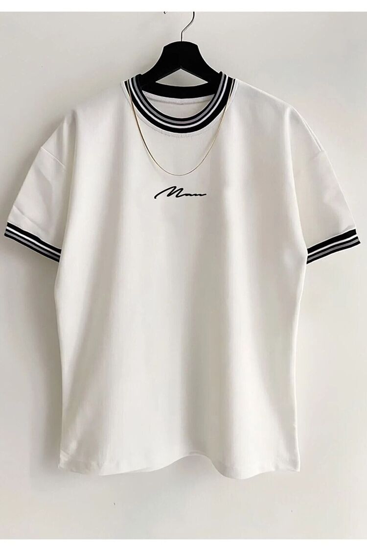 Unisex Yeni Sezon Oversize Kalıp El Yazı Man Yaka Detaylı Yazlık T-shirt