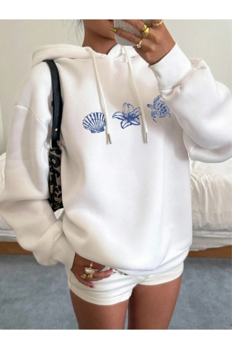  Unisex Erkek/Kadın KAP Renkli Özel Baskılı Pamuklu Oversize Kapüşonlu Sweatshirt