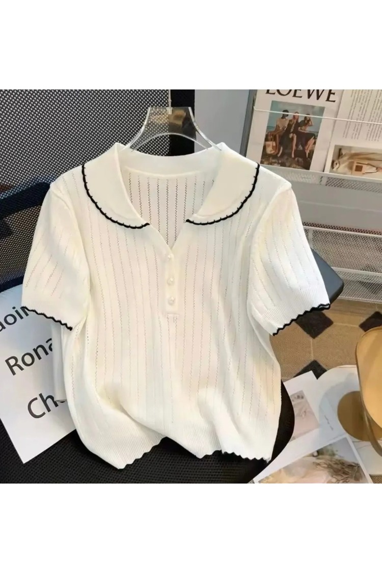 Bebe Yaka İşlemeli Basic Triko Kadın T-Shirt