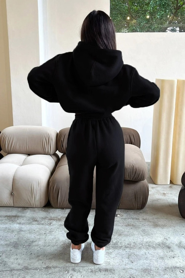 Fetch Eşofman Takımı Sweatshirt Jogger - Siyah Baskılı Oversize Şardonlu Kapüşonlu