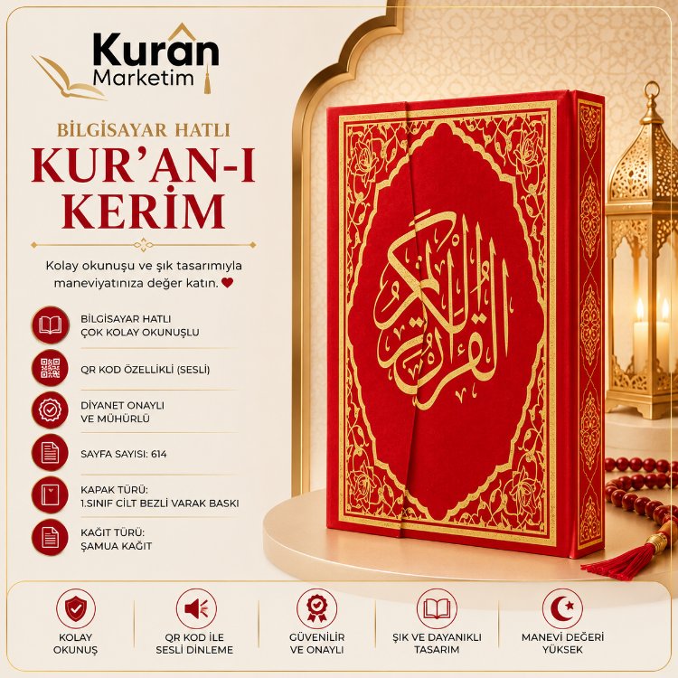 Bilgisayar Hatlı Rahle Boy Kur'an'ı Kerim Kırmızı