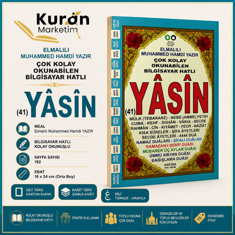 Orta Boy 41 Yasin-i Şerif 192 Sayfa Geniş Kapsamlı (Turkuaz)