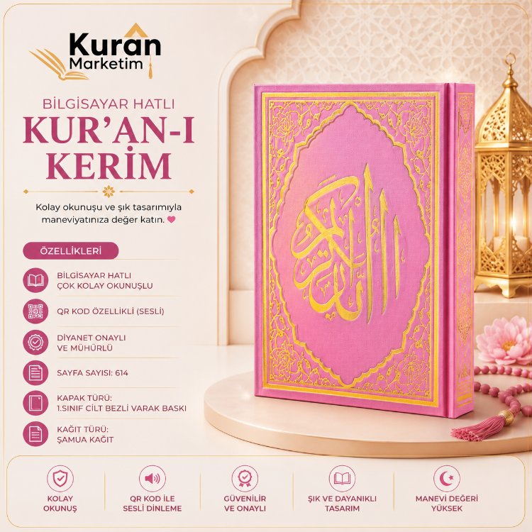 Bilgisayar Hatlı Rahle Boy Kur'an'ı Kerim Pembe