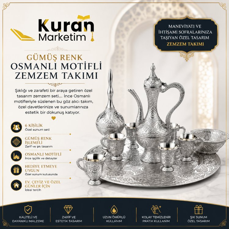 Gümüş Renk Osmanlı Motifli Zemzem Takımı