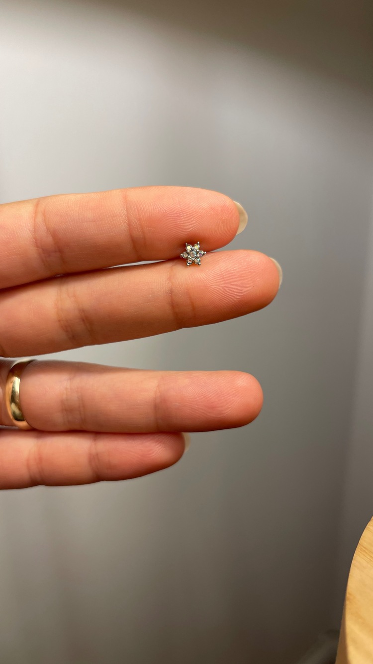 Silver renkli taşlı çiçek piercing 