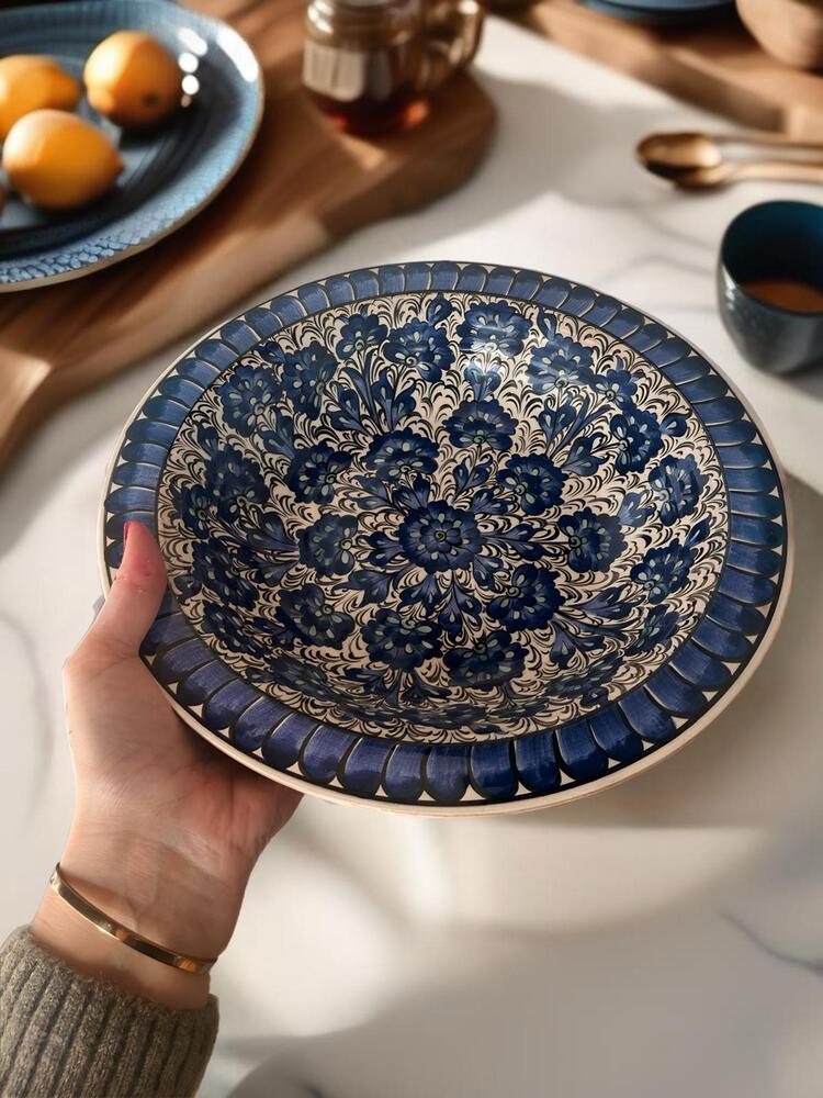 Mavi Lotus Çiçeği Lengerli Tabak