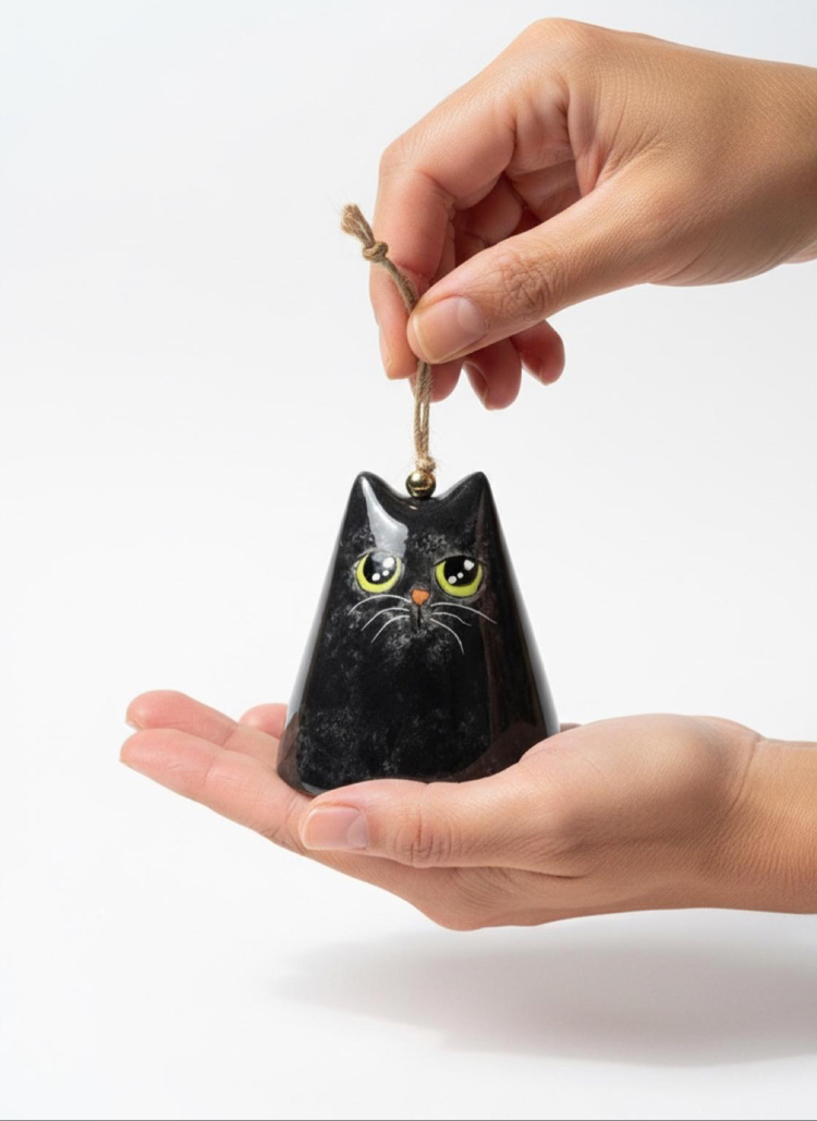 Seramik Kara Kedi Çan