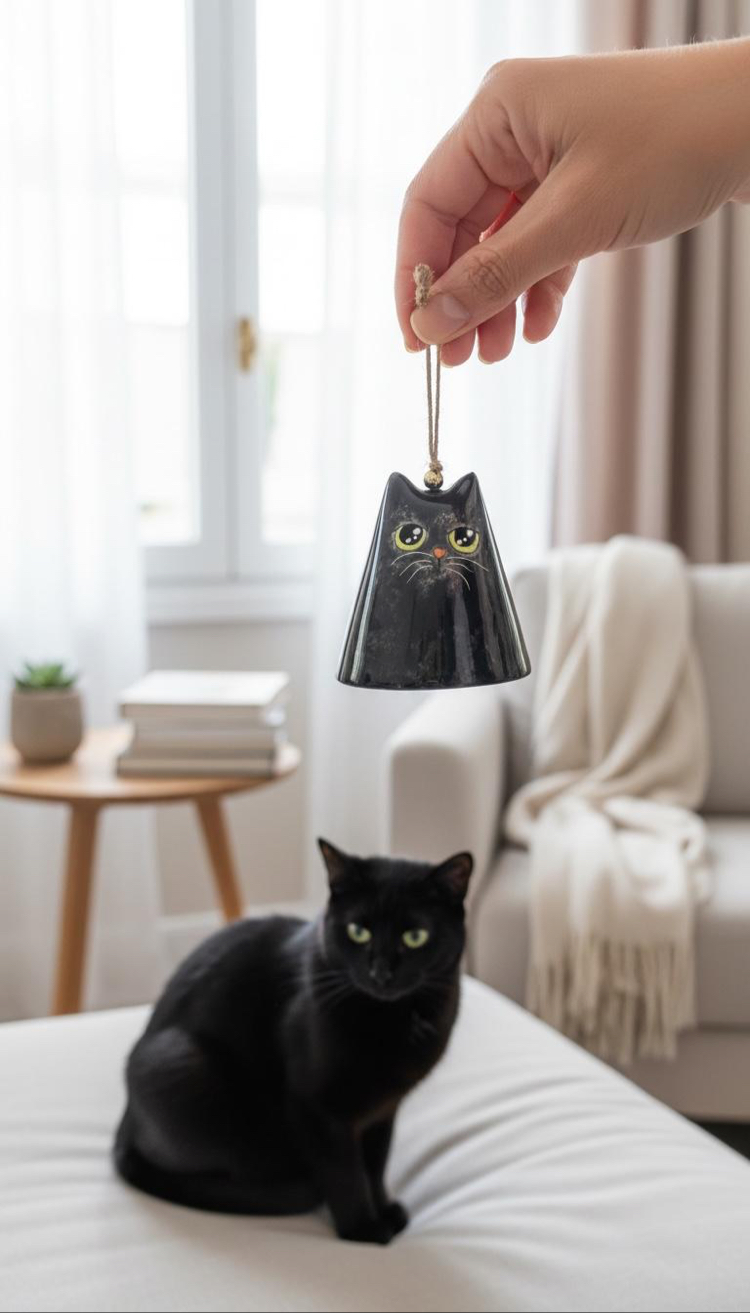 Seramik Kara Kedi Çan