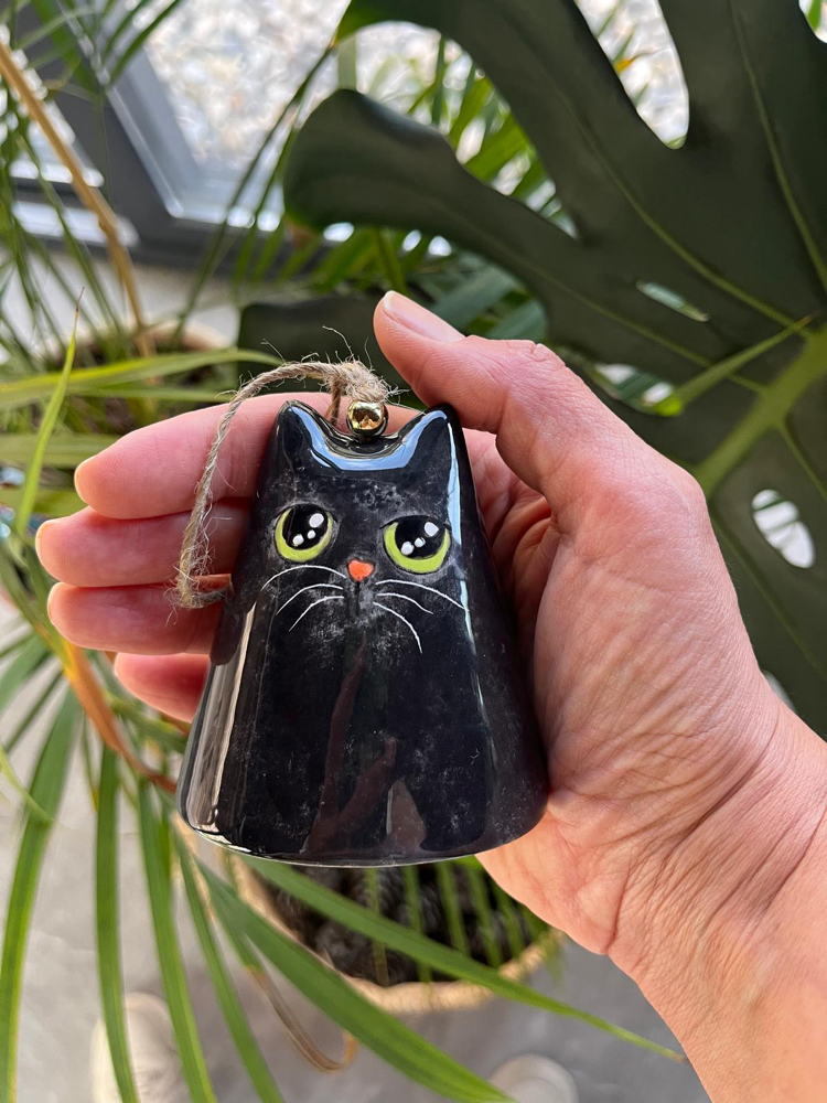 Seramik Kara Kedi Çan