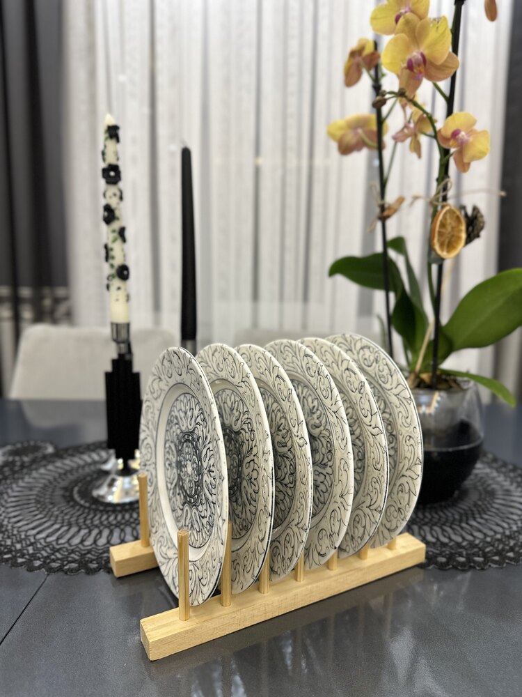 Kendinden kabartmalı siyah 6 lı 20 cm pasta tabağı