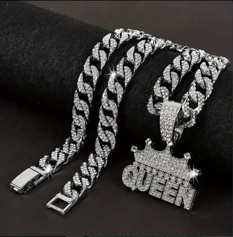 Taç Kolye Zirkon Taşlı Hip Hop Tarzı Küba Zinciri 