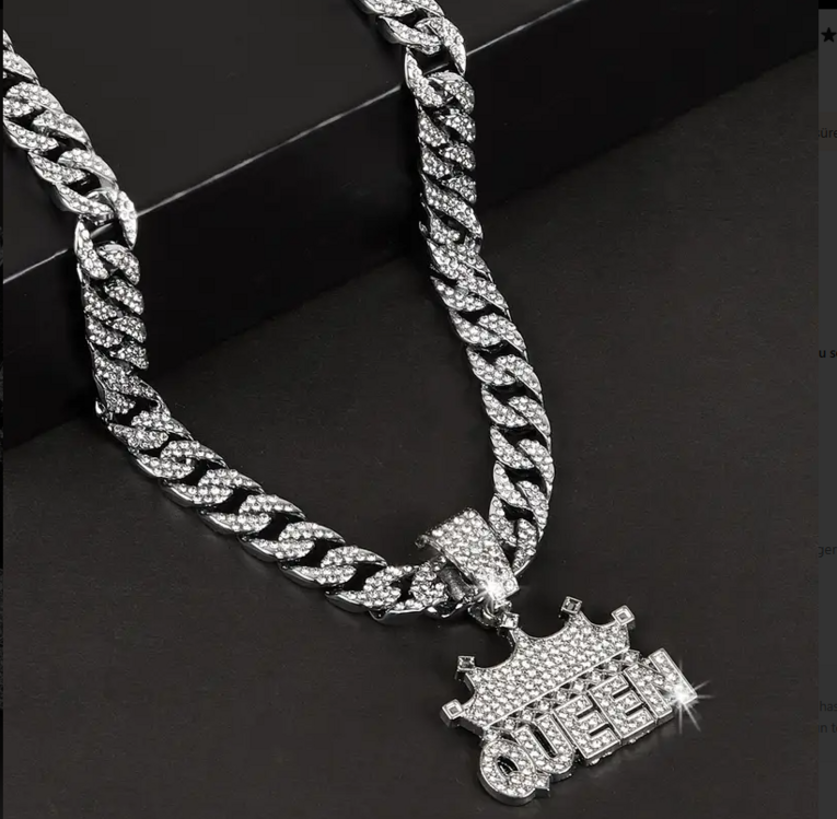 Taç Kolye Zirkon Taşlı Hip Hop Tarzı Küba Zinciri 