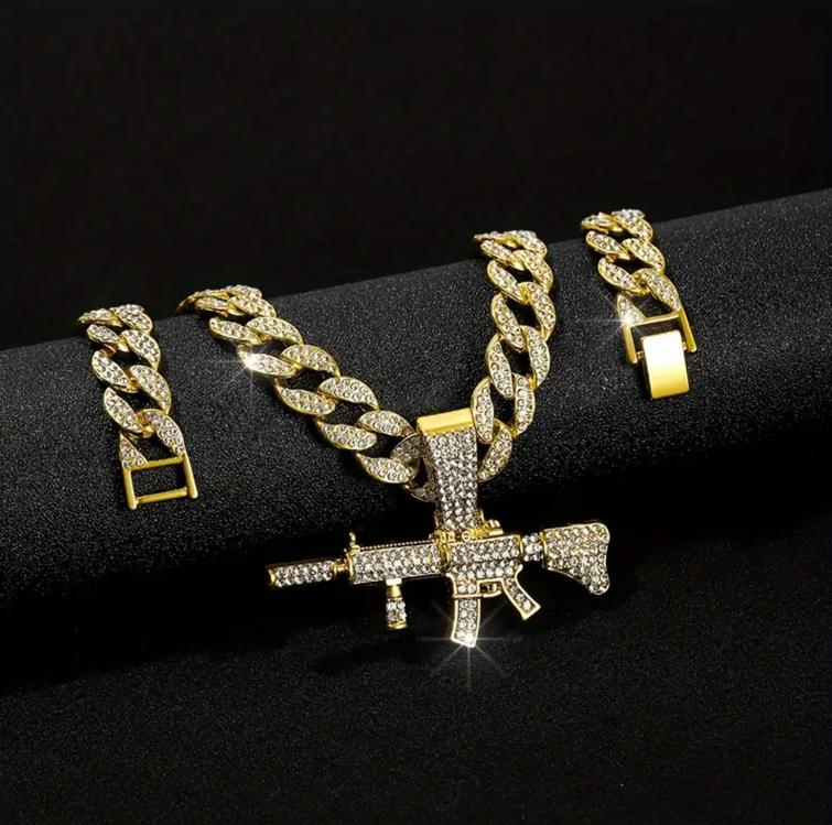 Rhinestone Gun Şekilli Kolye